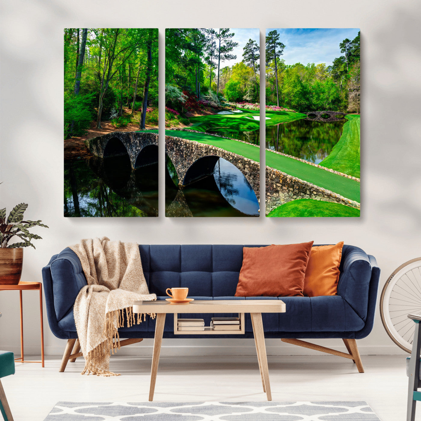 57655-MGV-CV-36X24-Golf Course Wall Art – Canvas Print Scenic Green Fairway Stone Bridge Water Reflection Landscape, Classic Sports Decor for Office,