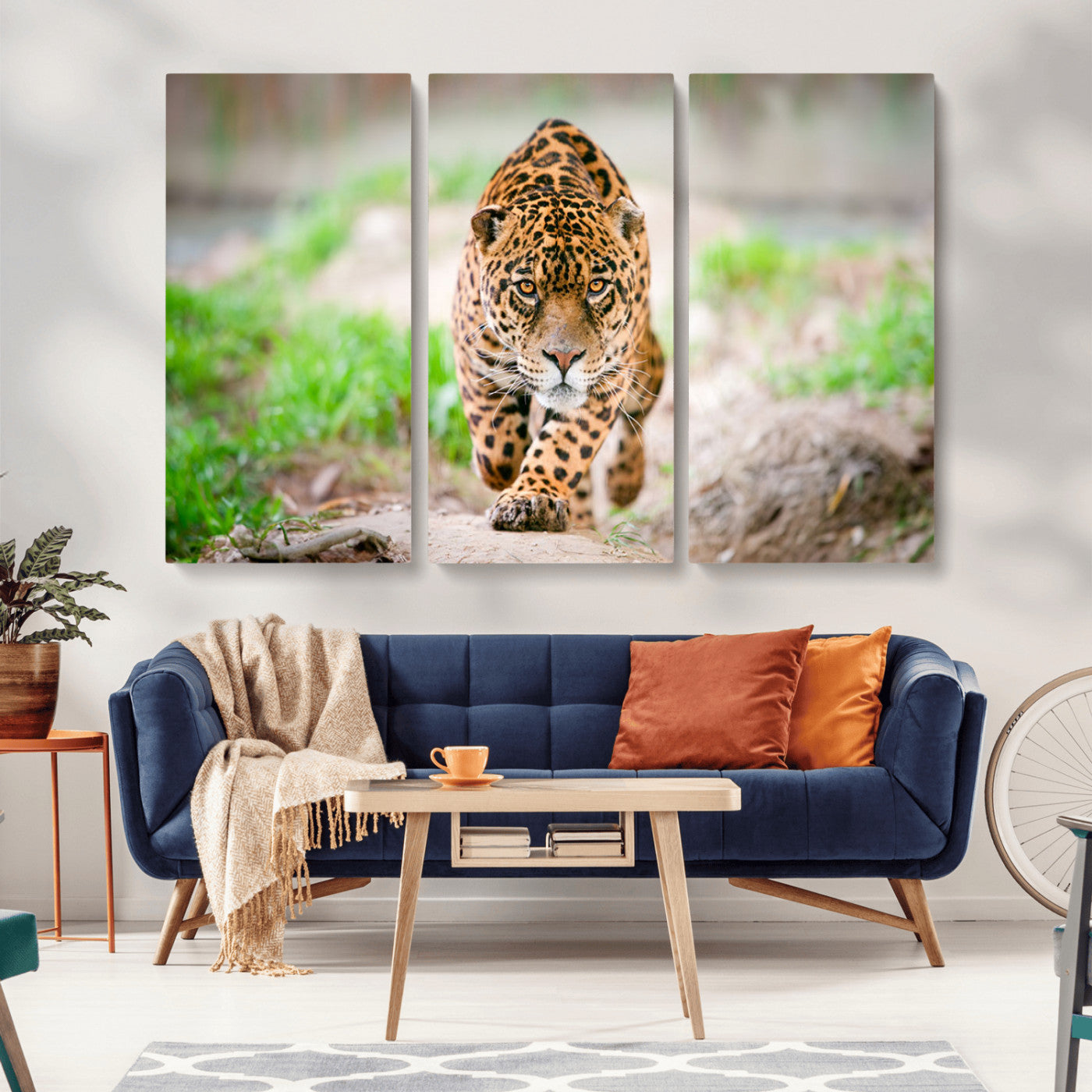 75066-MGV-CV-36X24-Leopard Wall Art Canvas Print, Framed Wild Animal Art Picture Print, Blue Eye Leopard Perfect Wild Minimal Decor Artwork