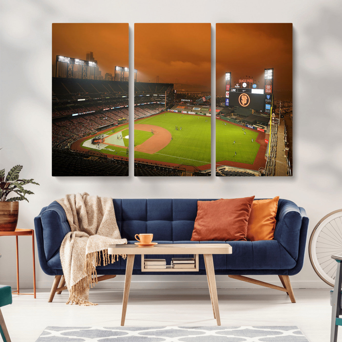 31315-MGV-CV-36X24-Oracle Park Stadium Wall Art Canvas Print, Framed California Stadium Art Picture Print, Oracle Park Field Perfect Sport Room Decor
