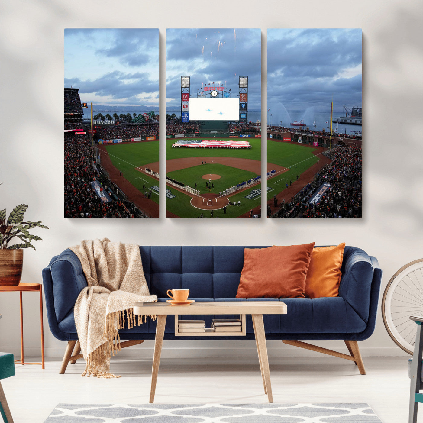 44631-MGV-CV-36X24-Oracle Park Stadium Wall Art Canvas Print, Framed San Francisco Giants Art Picture Print, Giants Stadium Field Perfect Sports Room