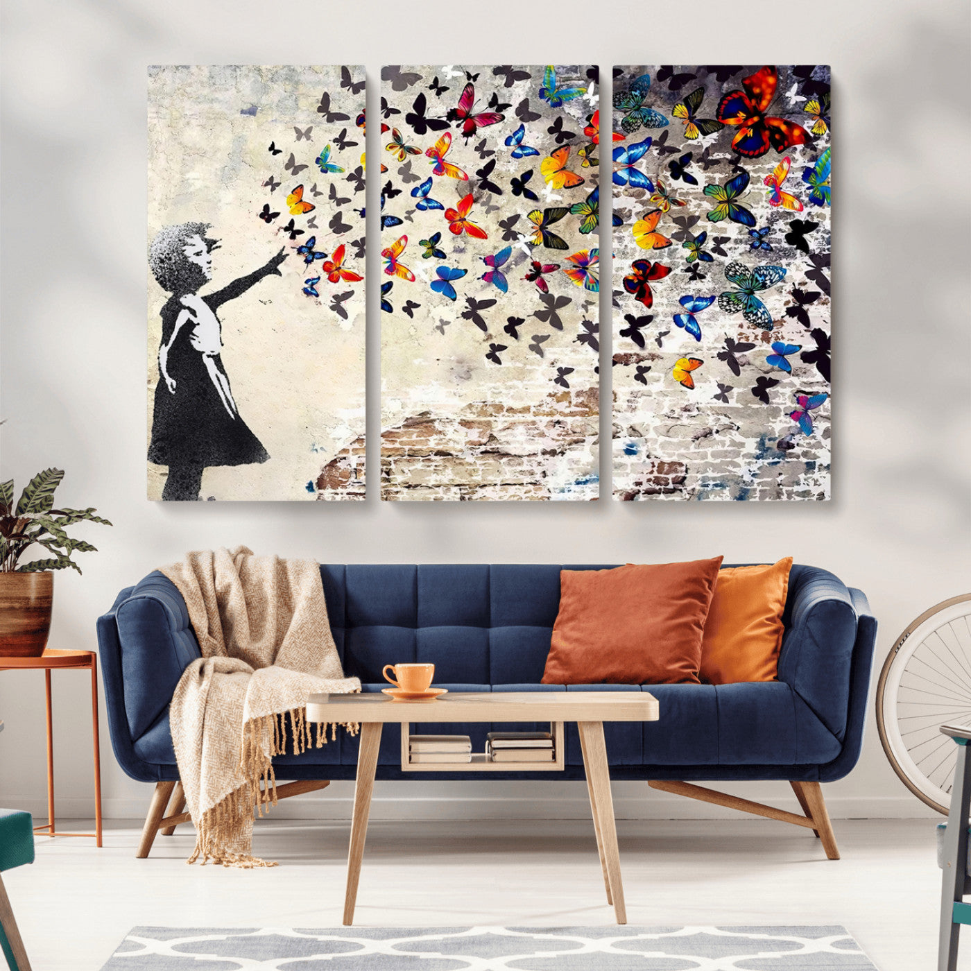 97895-MGV-CV-36X24-Girl with Butterflies Wall Art – Colorful Street Art Style Canvas Print, Modern Graffiti-Inspired Butterfly Artwork for Living