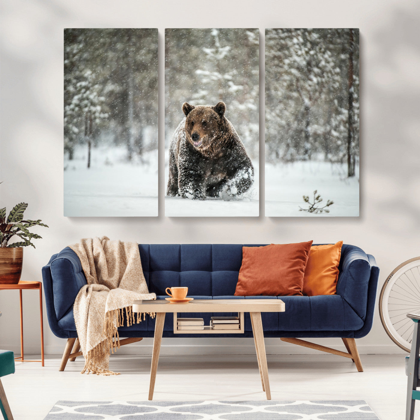 43350-MGV-CV-36X24-Wild Bear in Snow Wall Art – Majestic Wildlife Photography Print, Winter Forest Nature Decor for Cabin, Lodge, Rustic Home,
