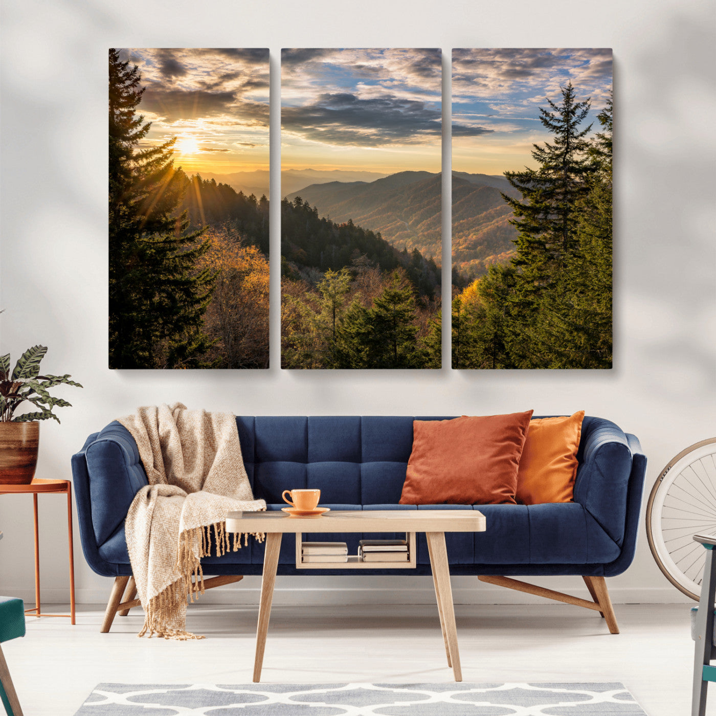 73692479-MGV-CV-36X24-Smoky Mountains Wall Art Canvas Print, Framed Forest Mountain Art Picture Print, Spring Mountain Perfect Spring Style Decor