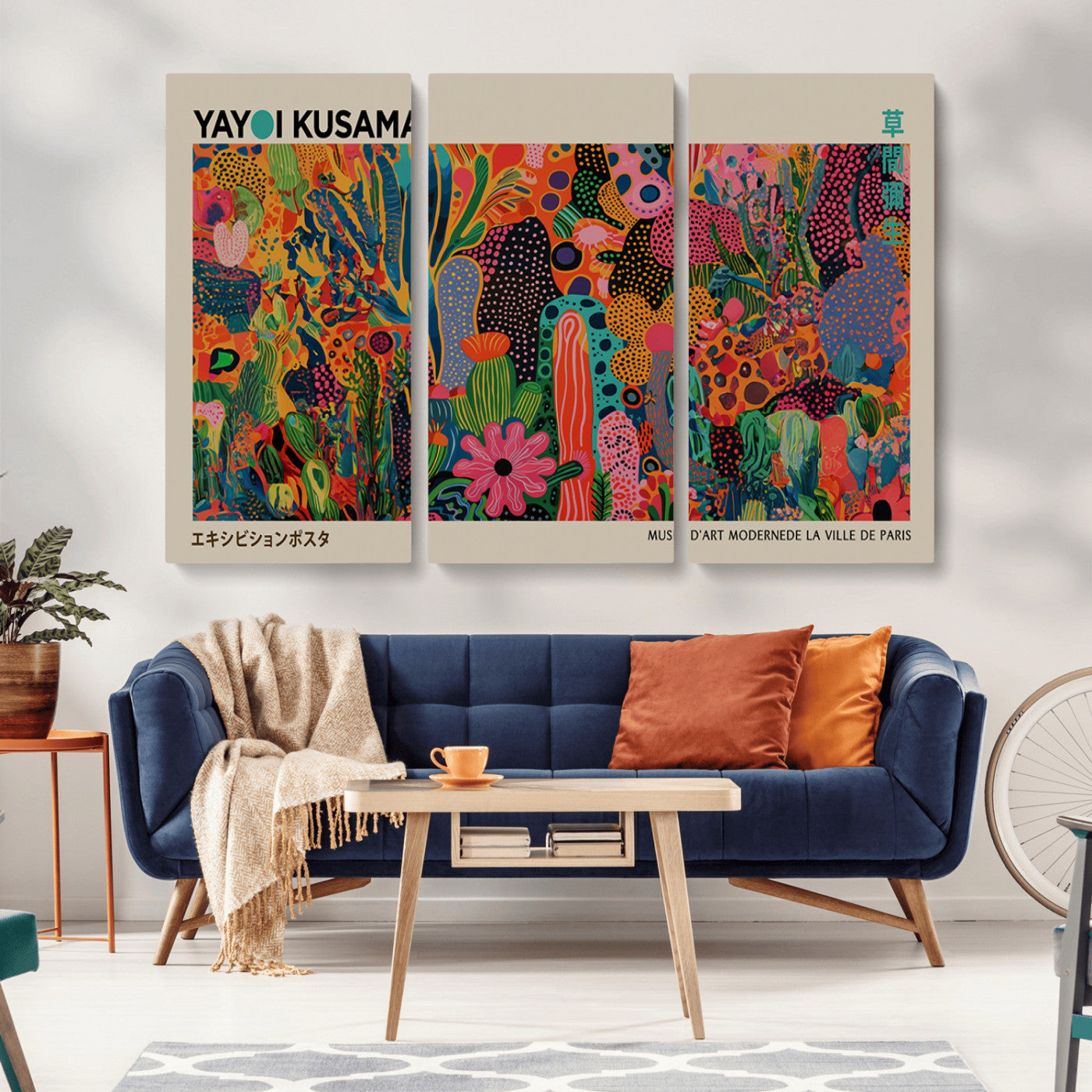40791-MGV-CV-36X24-Kusama Inspired Wall Art – Vibrant Abstract Floral Jungle Canvas Print, Bold Pop Art Botanical Decor for Living Room, Bedroom, or