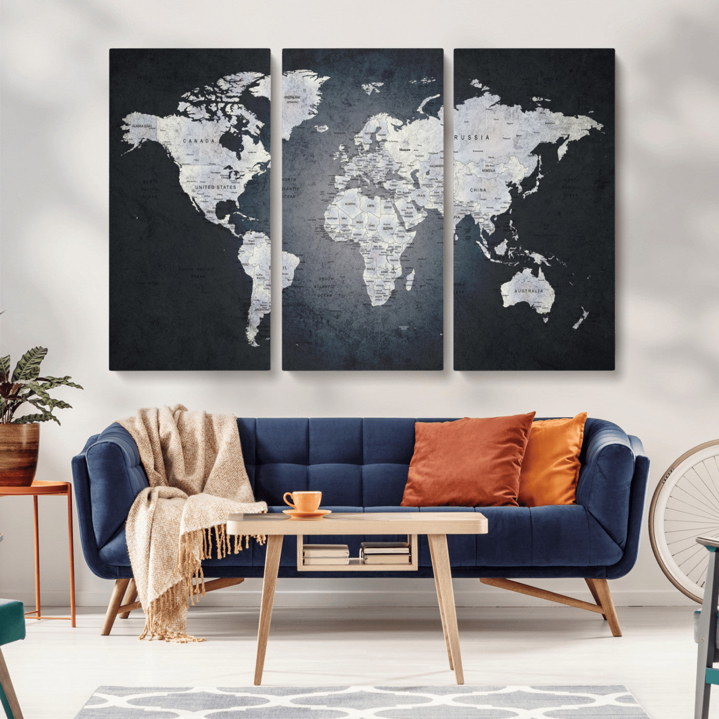 19124-MGV-CV-36X24-Modern World Map Wall Art – Black and White Canvas Print, Minimalist Global Map Decor for Office, Study, Bedroom or Living Room