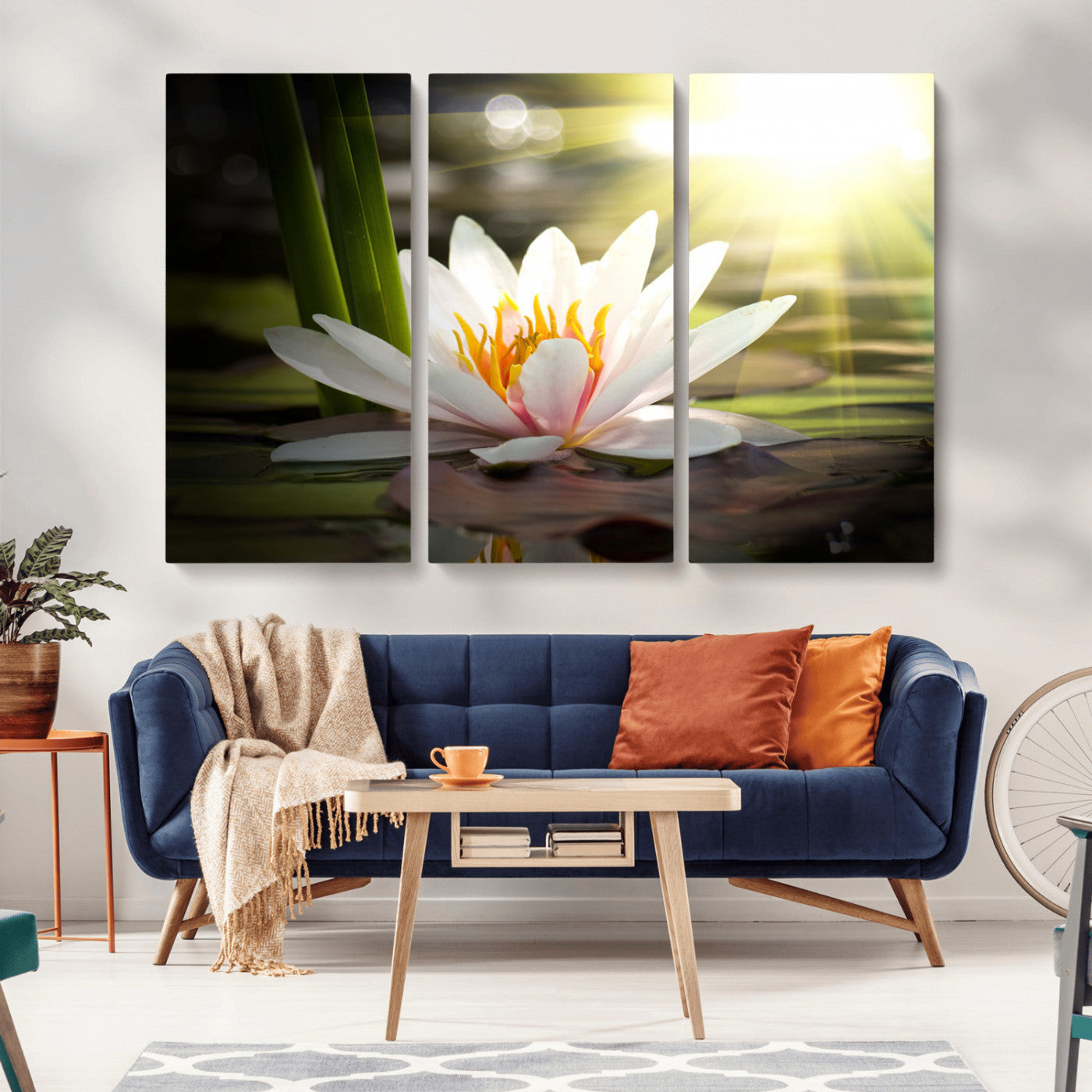 60352-MGV-CV-36X24-White Water Lily Wall Art – Lotus Flower Canvas Print with Sunlight Reflection, Peaceful Botanical Artwork for Living Room,