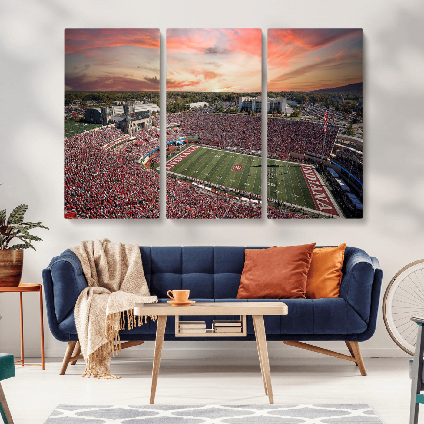 51135-MGV-CV-36X24-Indiana Hoosiers Stadium Wall Art – Panoramic Football Canvas Print with Game Day Crowd and Sunset Sky, Sports Artwork for Man