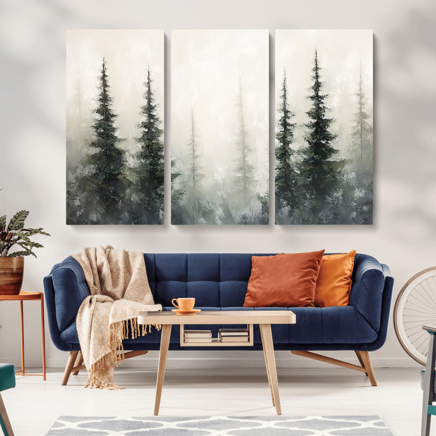 33241-MGV-CV-36X24-Misty Forest Wall Art Canvas Print, Framed Foggy Pines Art Picture Print, Forest Haze Perfect Rustic Minimalist Decor Artwork