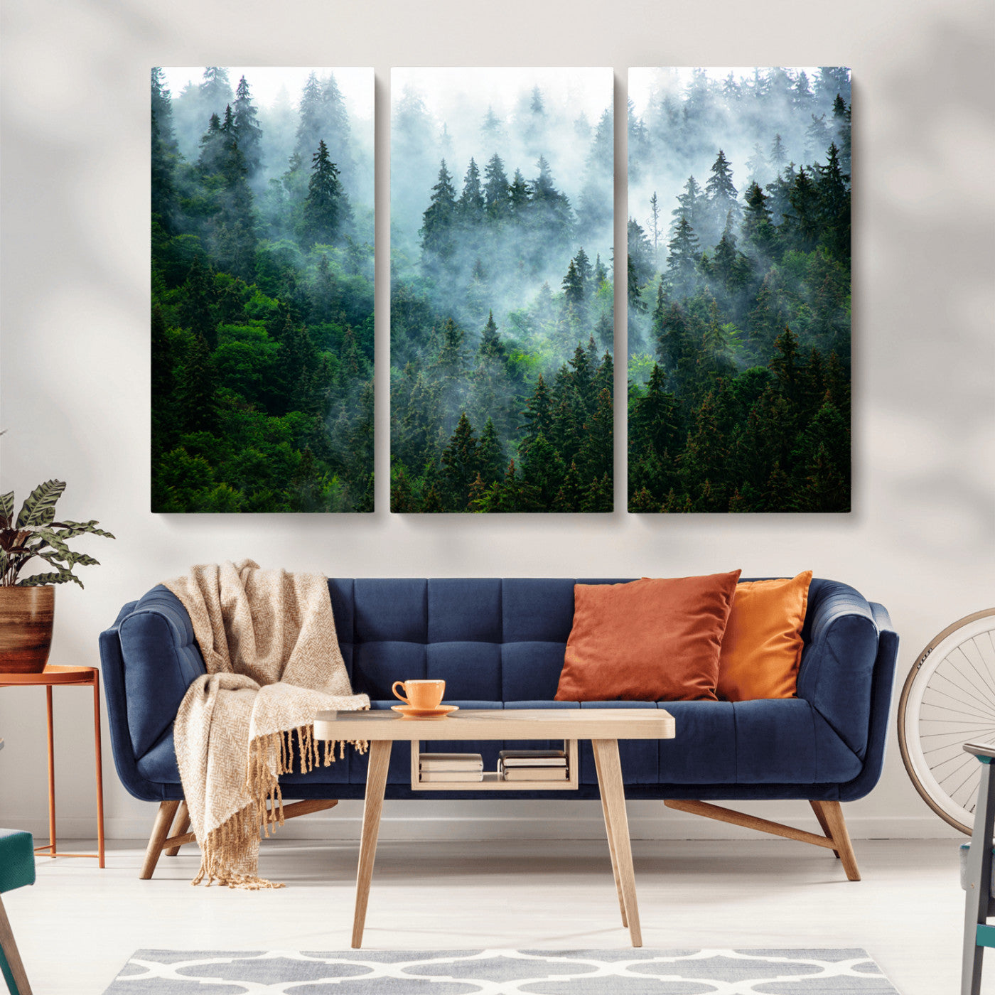 17393683-MGV-CV-36X24-Misty Forest Art Wall Art Canvas Print, Framed Foggy Mountain Art Art Picture Print, Scenic Wall Print Perfect Decor Artwork