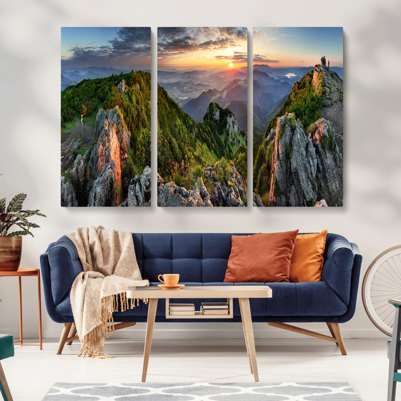 51582565-MGV-CV-36X24-Mountain Sunrise Panorama Wall Art – Scenic Landscape Canvas Print, Hiking Adventure Nature Photography, Large Mountain Range Wall