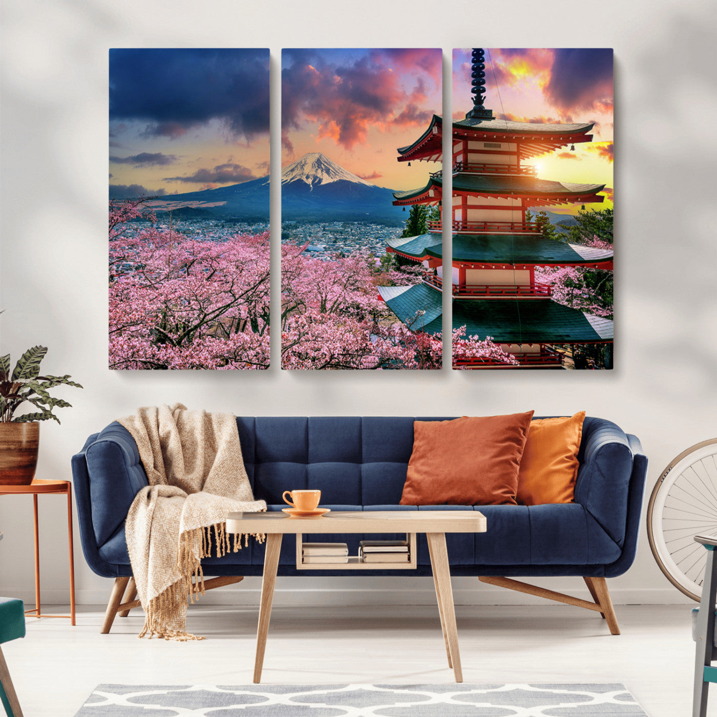 32331262-MGV-CV-36X24-Mount Fuji Japan Wall Art – Cherry Blossom Landscape Canvas Print, Chureito Pagoda Sunset Photography, Japanese Nature Travel