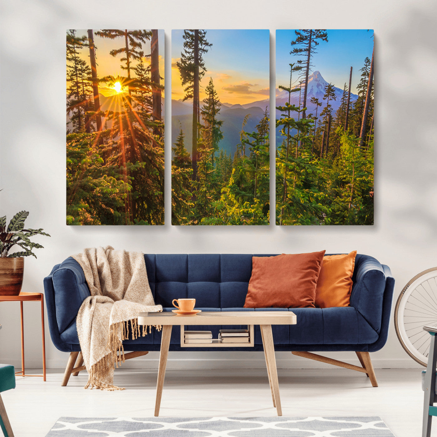 83544043-MGV-CV-36X24-Forest Sunset Wall Art Canvas Print, Framed Sunset Trees Art Picture Print, Green Pines Perfect Rustic Nature Decor Artwork
