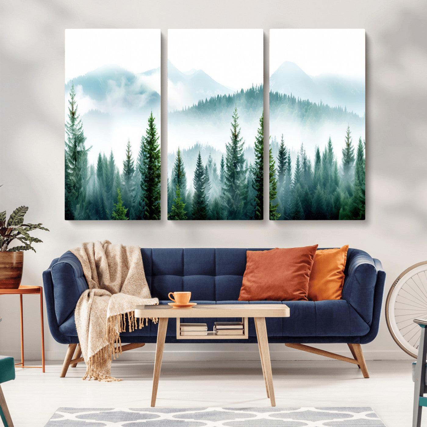 16716676-MGV-CV-36X24-Pine Forest Wall Art Canvas Print, Framed Misty Mountains Art Picture Print, Foggy Trees Perfect Moody Forest Decor Artwork