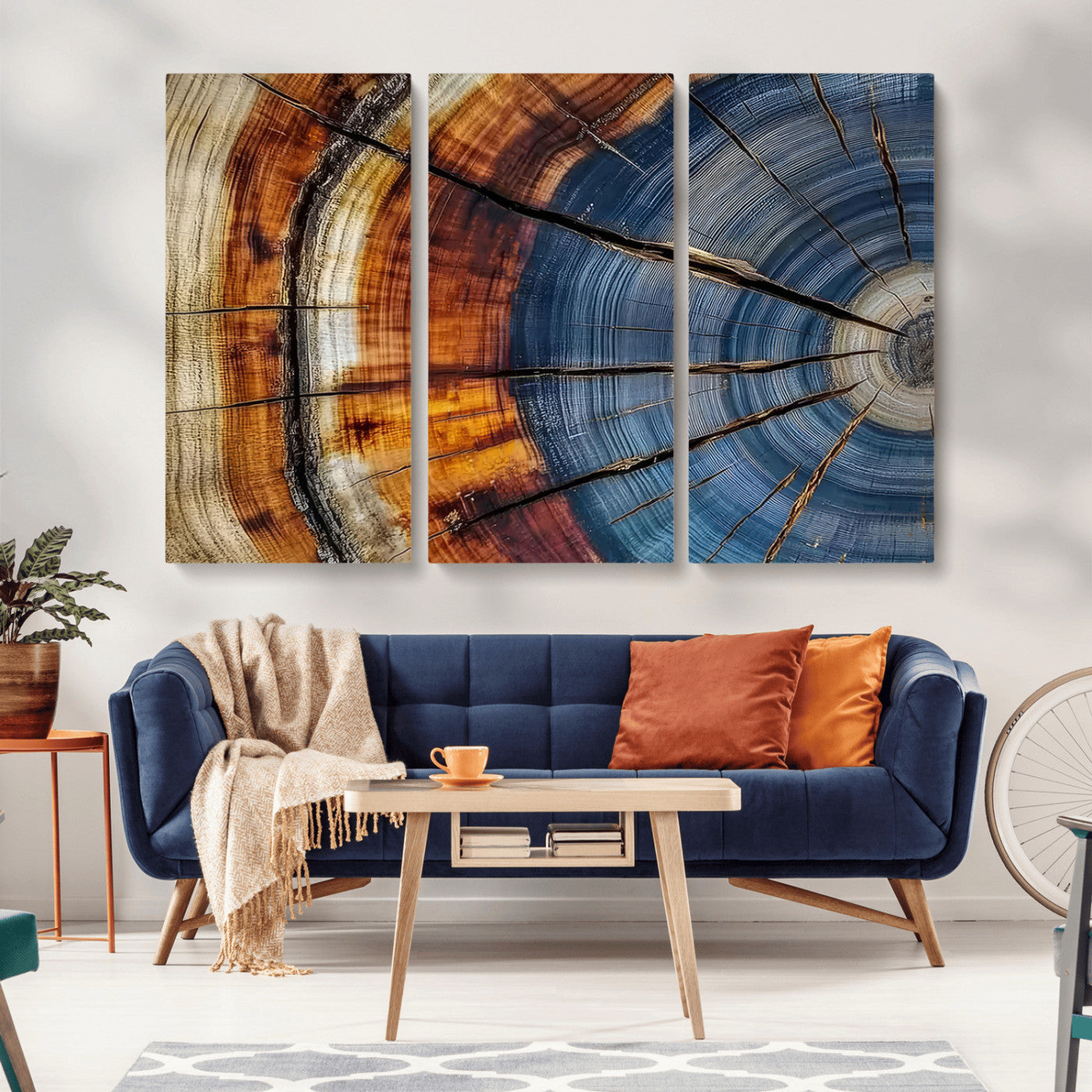 96890915-MGV-CV-36X24-Abstract Tree Ring Wall Art – Rustic Nature Canvas Print with Wood Grain Texture, Modern Earth Tone Artwork for Office, Living