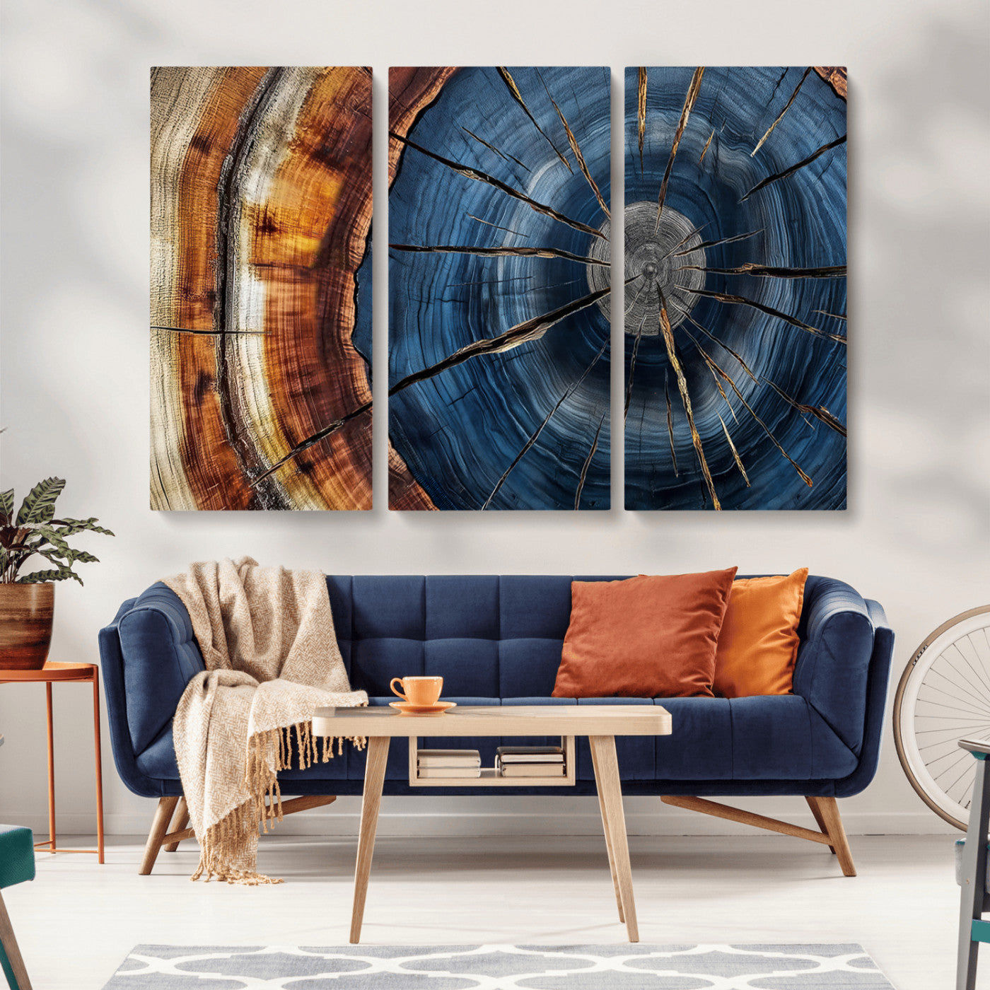 45268471-MGV-CV-36X24-Rustic Tree Ring Wall Art – Natural Wood Texture Canvas Print, Abstract Tree Stump Farmhouse Decor for Log Cabin, Wooden House or