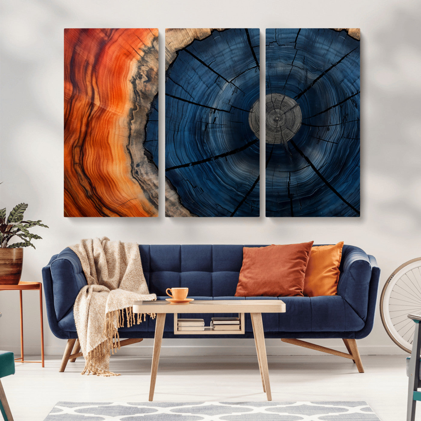 26110607-MGV-CV-36X24-Rustic Tree Ring Wall Art – Natural Wood Texture Canvas Print, Farmhouse Log Cabin Decor, Framed Abstract Tree Stump for Living