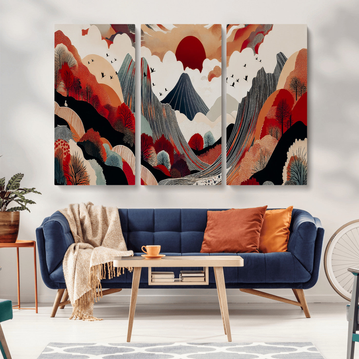 59495752-MGV-CV-36X24-Abstract Mountain Wall Art Canvas Print, Framed Vibrant Landscape Art Picture Print, Nature Drawing Perfect Contemporary