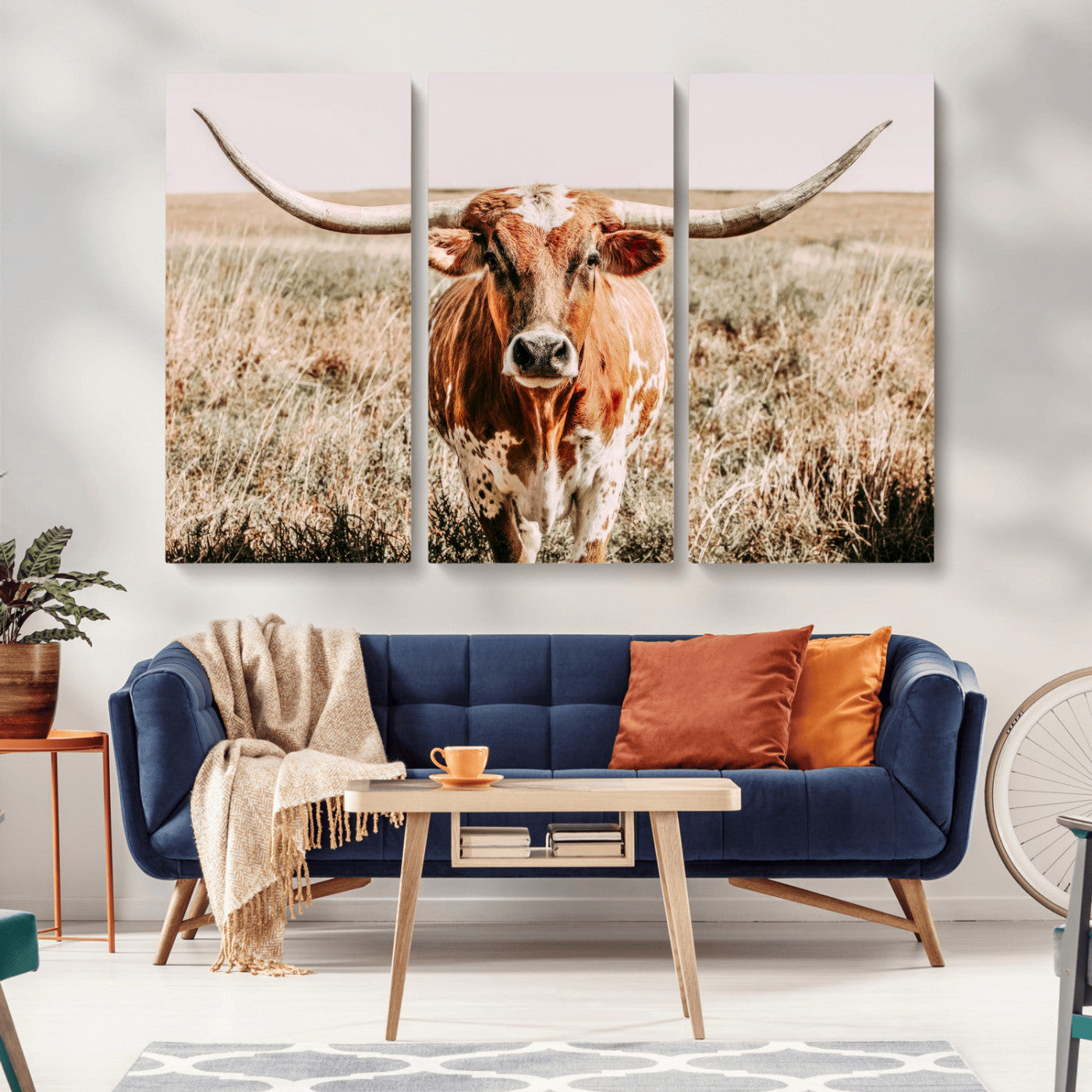 54986862-MGV-CV-36X24-Majestic Longhorn Wall Art – Canvas Print of Graceful Strength & Bold Spirit, Wild Plains Beauty Nature Inspired Rustic Decor for