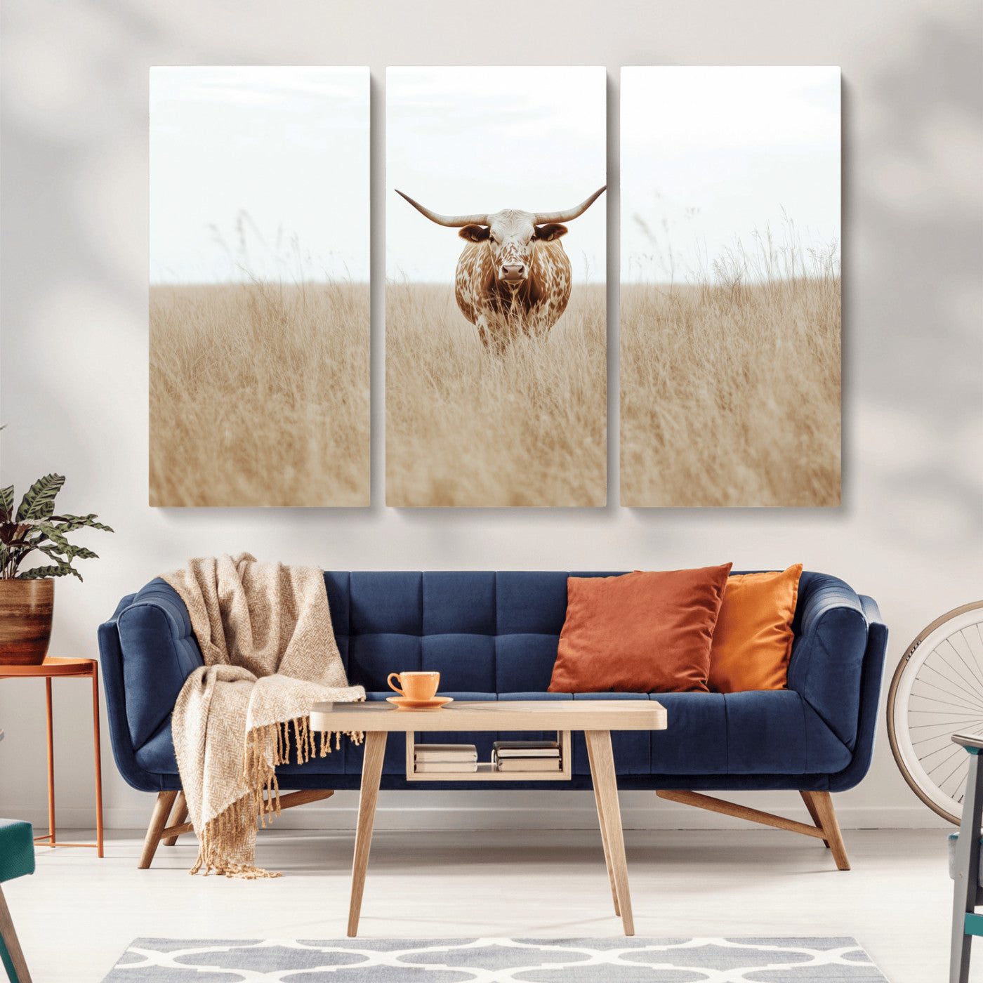 20927060-MGV-CV-36X24-Texas Longhorn Wall Art Canvas Print, Framed Lone Cattle Art Picture Print, Longhorn Bull Perfect Rustic Western Decor Artwork