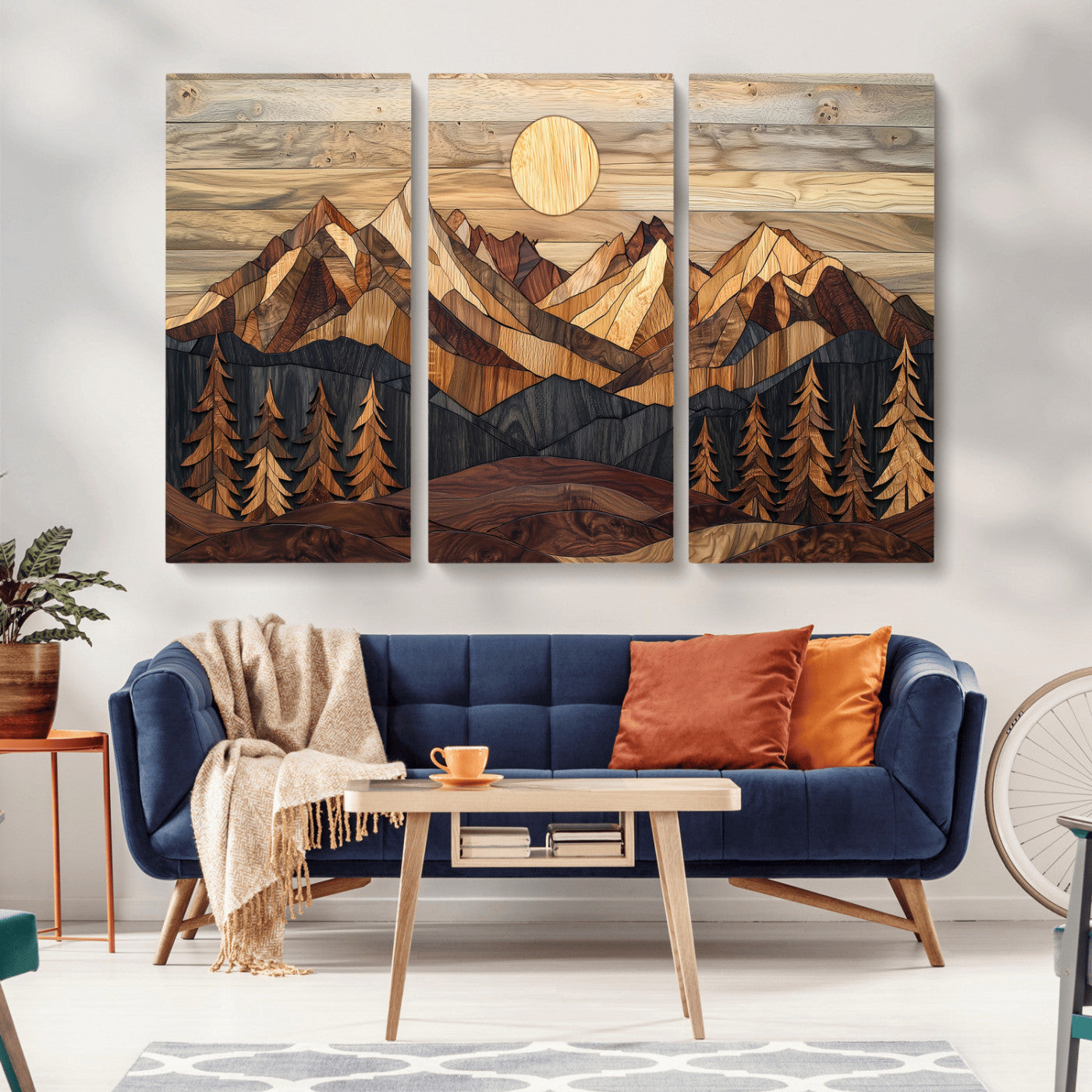 39116082-MGV-CV-36X24-Wood Mountain Landscape Wall Art Canvas Print, Framed Sunset Hills Art Picture Print, Abstract Nature Perfect Boho Decor Artwork