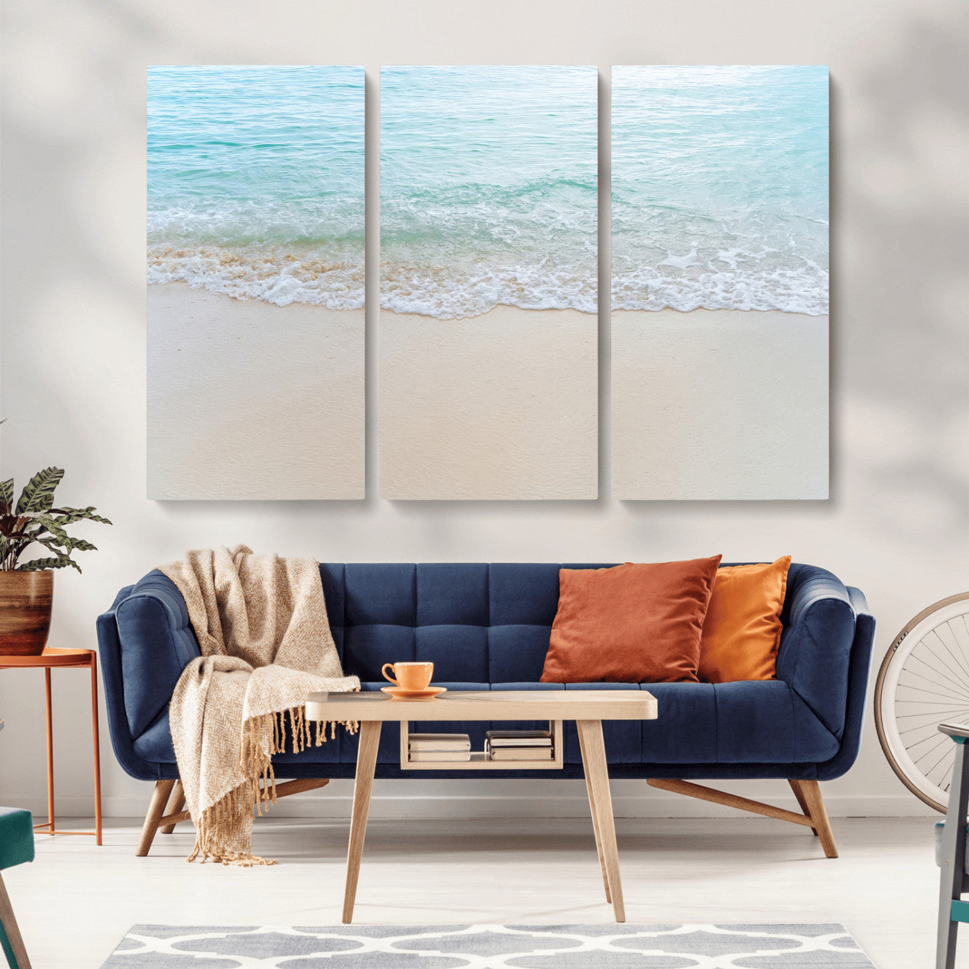 77194056-MGV-CV-36X24-Soft Shoreline Wall Art Canvas Print, Framed Gentle Waves Art Picture Print, Clear Water Perfect Minimalist Coastal Decor Artwork