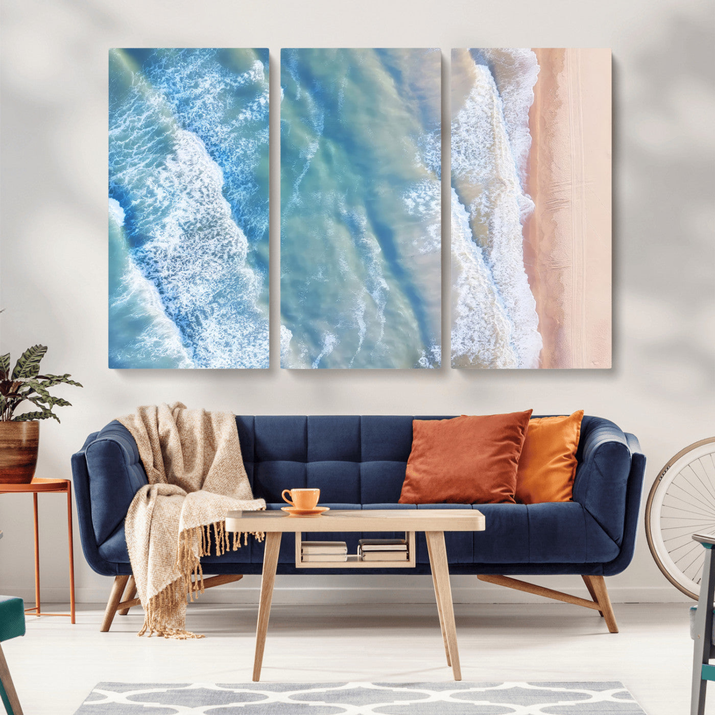 17641845-MGV-CV-36X24-Aerial Ocean Wall Art Canvas Print, Framed Blue Waves Art Picture Print, Sandy Shoreline Perfect Modern Coastal Decor Artwork