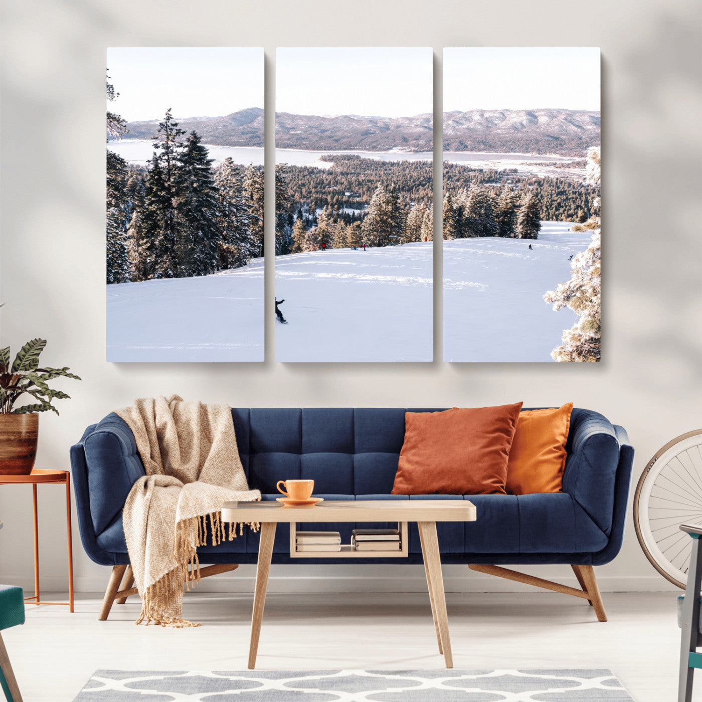 79857868-MGV-CV-36X24-Snowy Mountain Wall Art Canvas Print, Framed Ski Slope Art Picture Print, Winter Forest Perfect Modern Rustic Decor Artwork