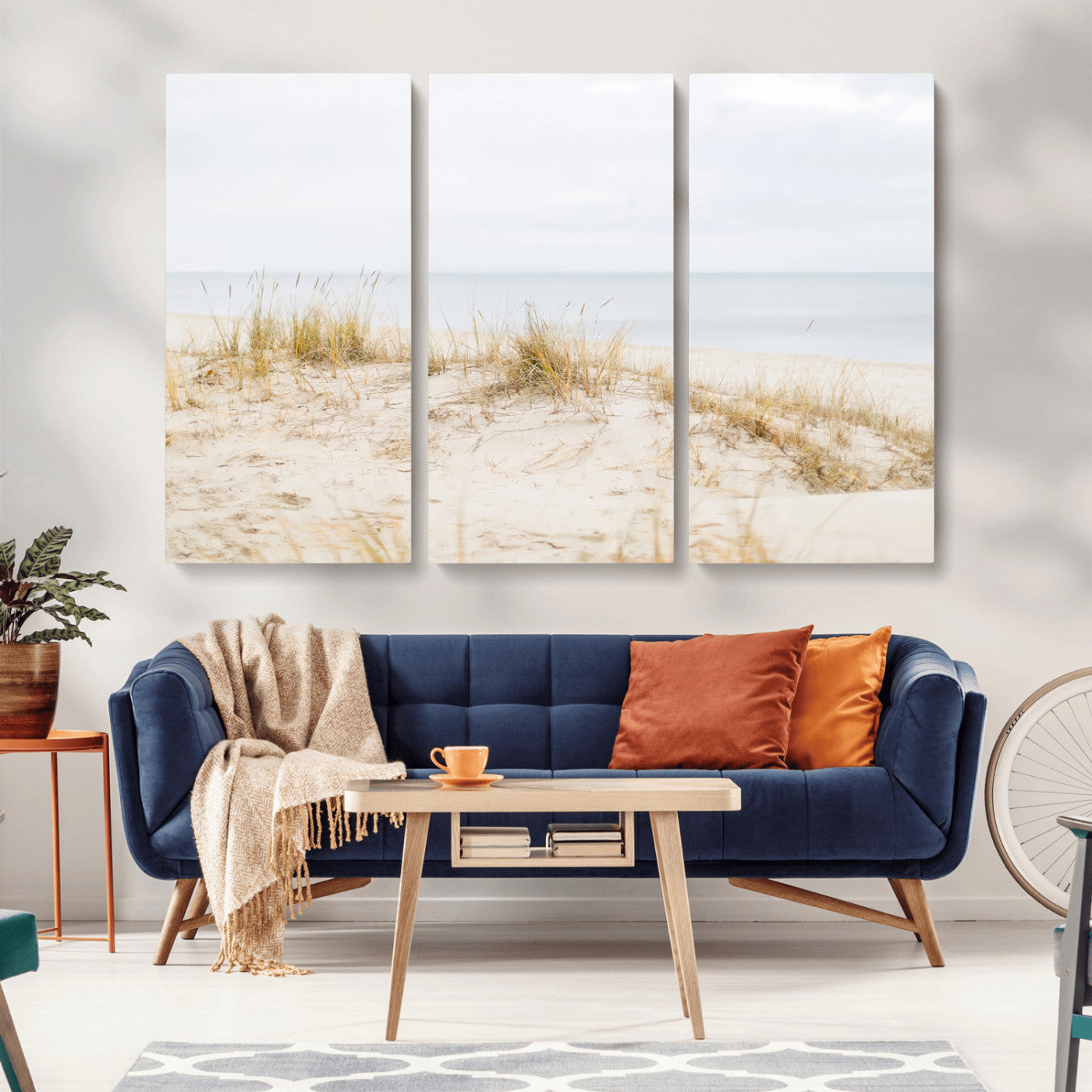 13146857-MGV-CV-36X24-Beach Dunes Wall Art Canvas Print, Framed Soft Horizon Art Picture Print, Coastal Grass Perfect Minimalist Coastal Decor Artwork