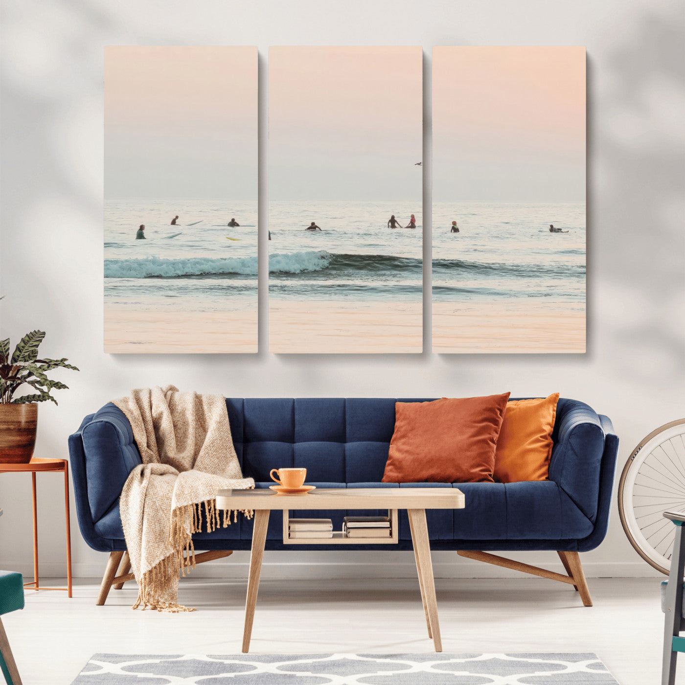 98888919-MGV-CV-36X24-Pastel Ocean Wall Art Canvas Print, Framed Soft Sunset Swimming Art Picture Print, Calm Sea Horizon Perfect Soft Coastal