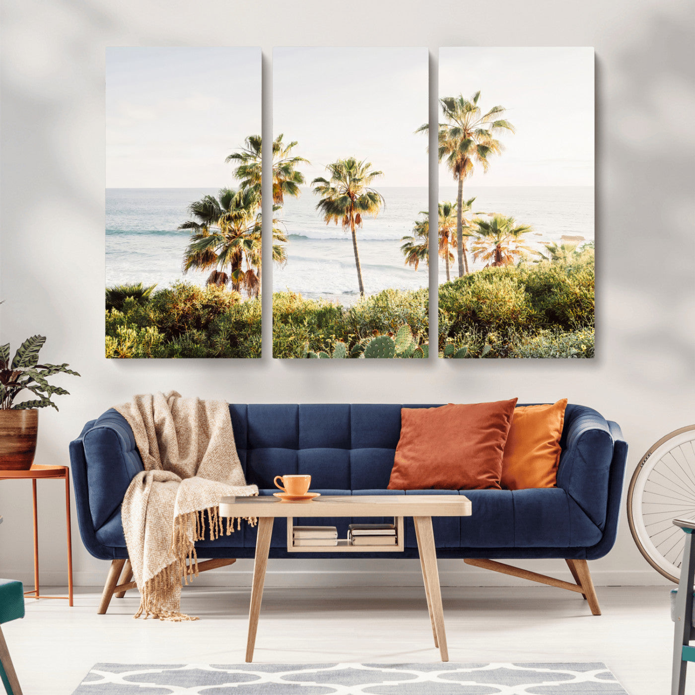 94707294-MGV-CV-36X24-California Coast Wall Art Canvas Print, Framed Palm Trees Art Picture Print, Coastal Landscape Perfect Coastal Minimalist Decor