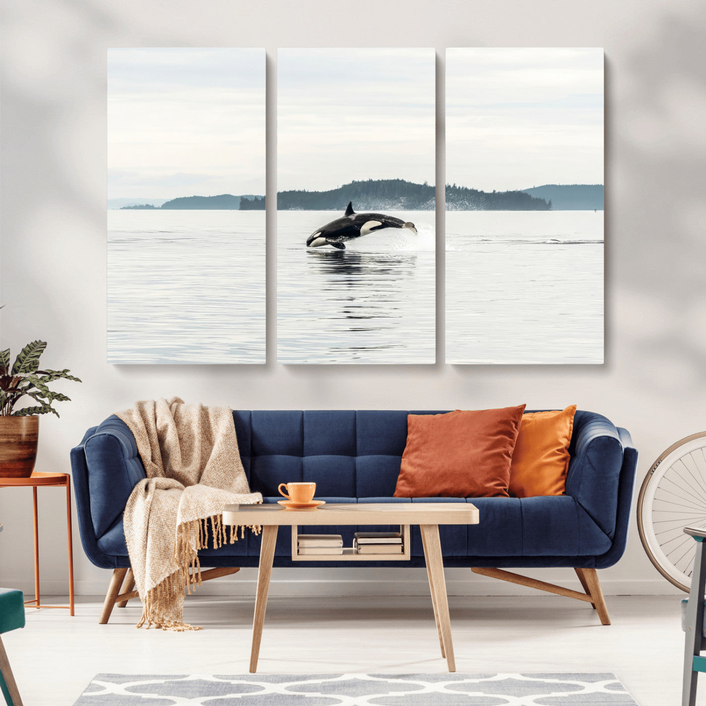 10157174-MGV-CV-36X24-Orca Whale Wall Art Canvas Print, Framed Black White Whale Art Picture Print, Minimalist Ocean Perfect Coastal Minimalist Decor