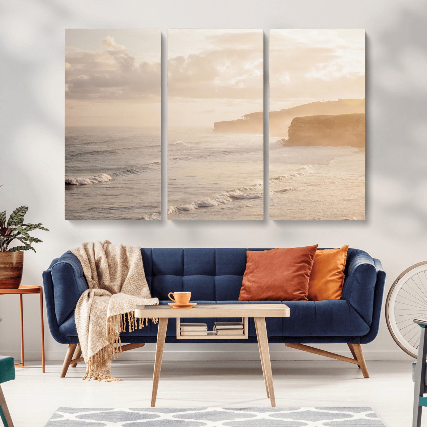 57669769-MGV-CV-36X24-Misty Coastal Wall Art Canvas Print, Framed Golden Sunset Art Picture Print, Serene Shoreline Perfect Tranquil Coastal Decor