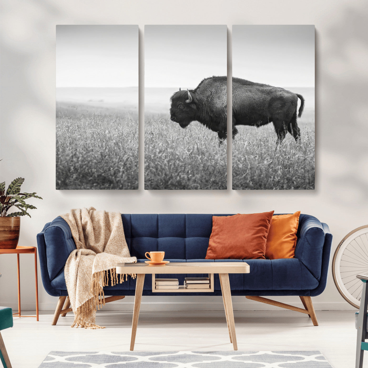 28435251-MGV-CV-36X24-Bison In Prairie Wall Art Canvas Print, Framed Rustic Wildlife Art Picture Print, Wild Buffalo Perfect Rustic Western Decor