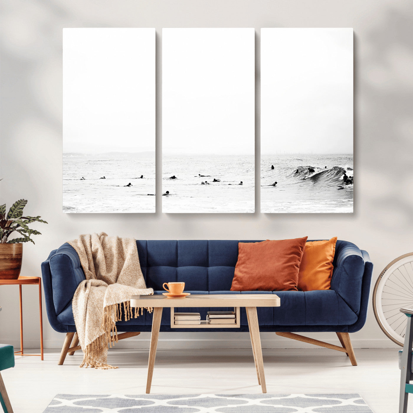 38441169-MGV-CV-36X24-Monochrome Swimming Wall Art Canvas Print, Framed Ocean Horizon Art Picture Print, Moody Coastal Perfect Minimalist Coastal Decor