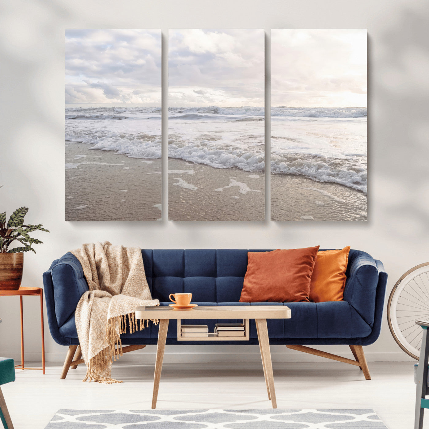 70596264-MGV-CV-36X24-Ocean Waves Wall Art Canvas Print, Framed Coastal Shoreline Art Picture Print, Sea Foam Perfect Coastal Minimalist Decor Artwork