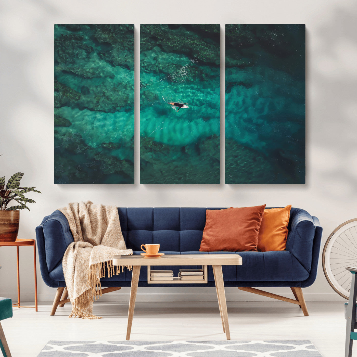 93287752-MGV-CV-36X24-Ocean Surf Wall Art Canvas Print, Framed Blue Waters Art Picture Print, Vibrant Seascape Perfect Coastal Adventure Decor Artwork