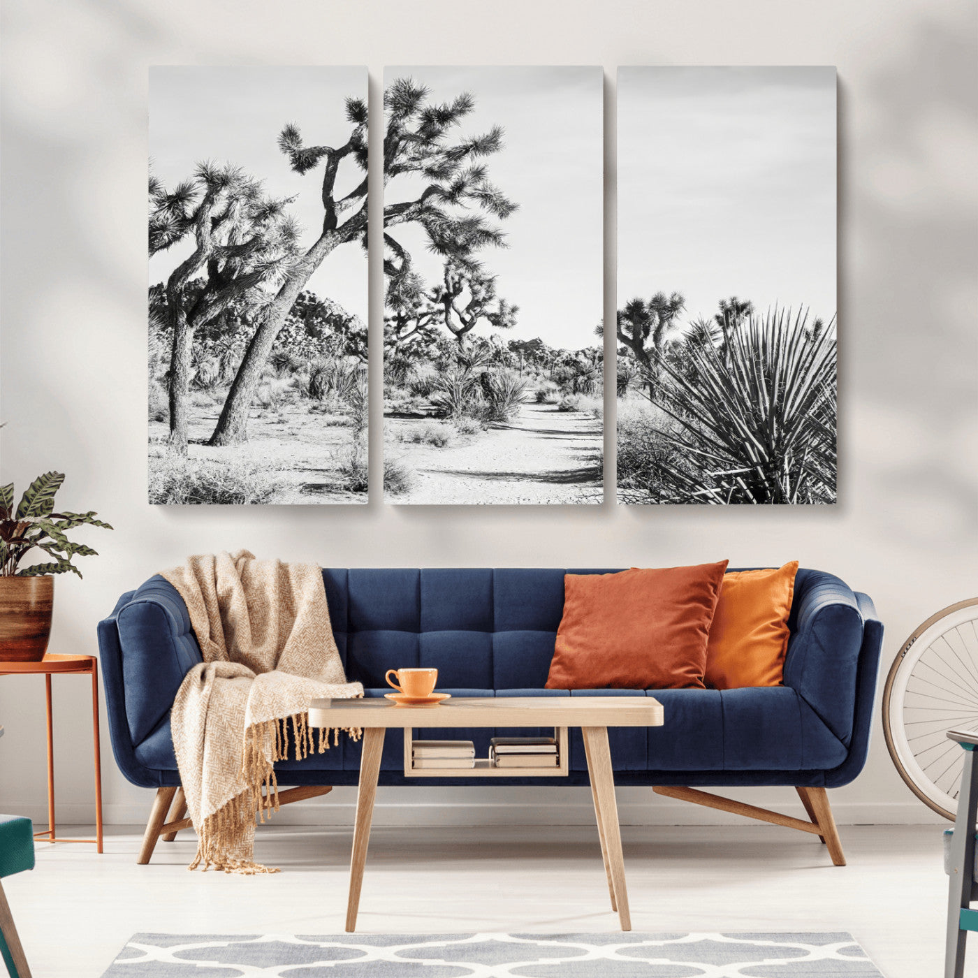 88164251-MGV-CV-36X24-Joshua Tree Wall Art Canvas Print, Framed Desert Path Art Picture Print, Monochrome Desert Perfect Minimalist Desert Decor Artwork
