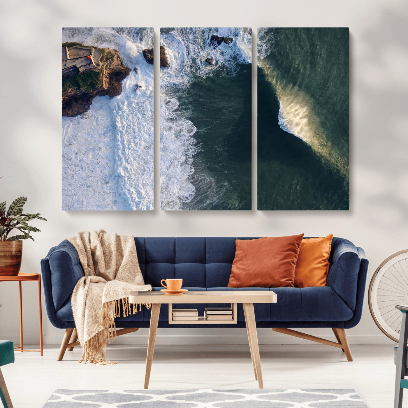 37405684-MGV-CV-36X24-Nazare Coast Wall Art Canvas Print, Framed Aerial Ocean Art Picture Print, Coastal Fortress Perfect Dramatic Coastal Decor Artwork