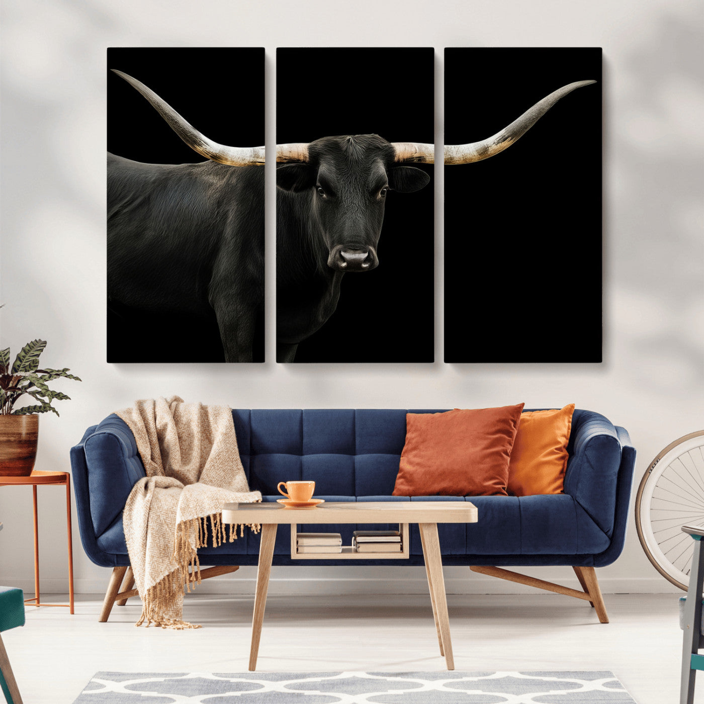 99448328-MGV-CV-36X24-Longhorn Cattle Wall Art Canvas Print, Framed Texas Ranch Art Picture Print, Western Cow Perfect Farmhouse Decor Artwork