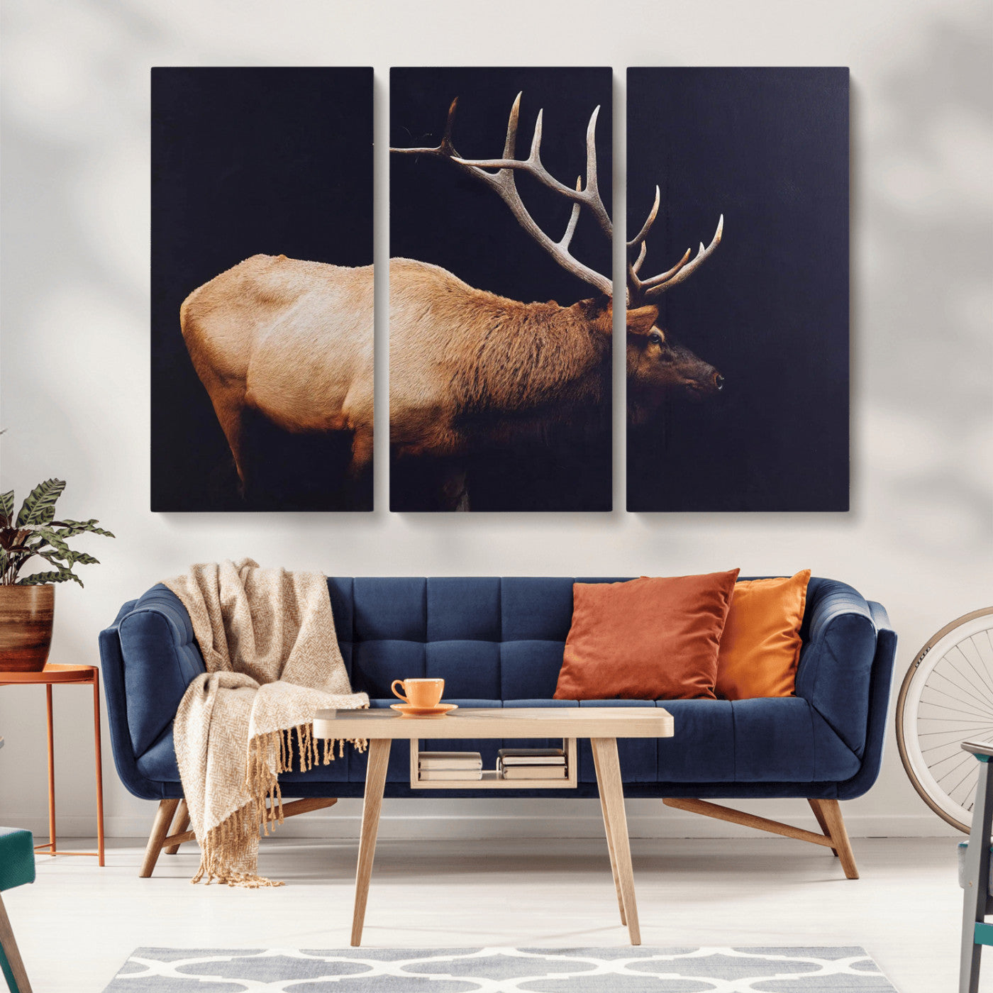 89239257-MGV-CV-36X24-Bull Elk Decor Wall Art Canvas Print, Framed Elk Photography Art Picture Print, Rustic Wildlife Perfect Rustic Lodge Decor Artwork