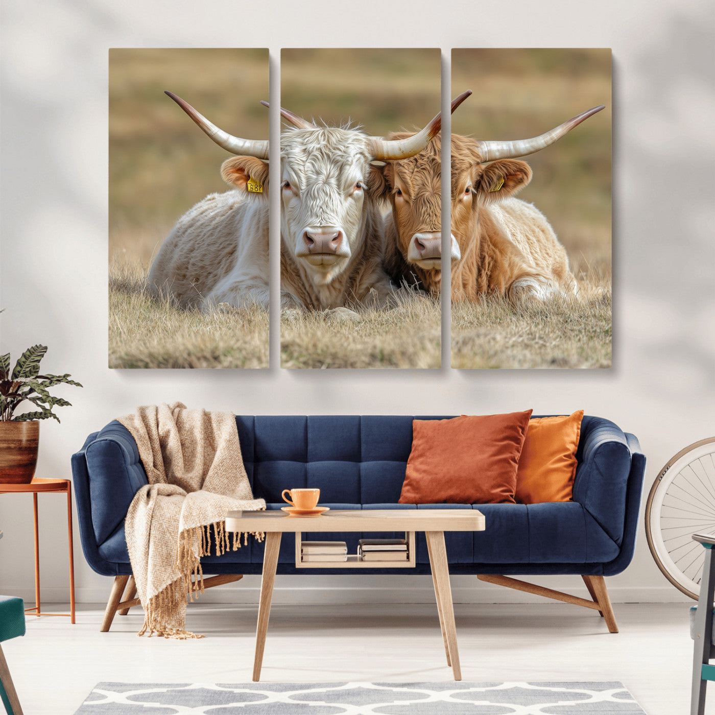 53388593-MGV-CV-36X24-Cow Photography Wall Art Canvas Print, Framed Rustic Animal Decor Art Picture Print, Texas Cow Pair Perfect Western Farmhouse
