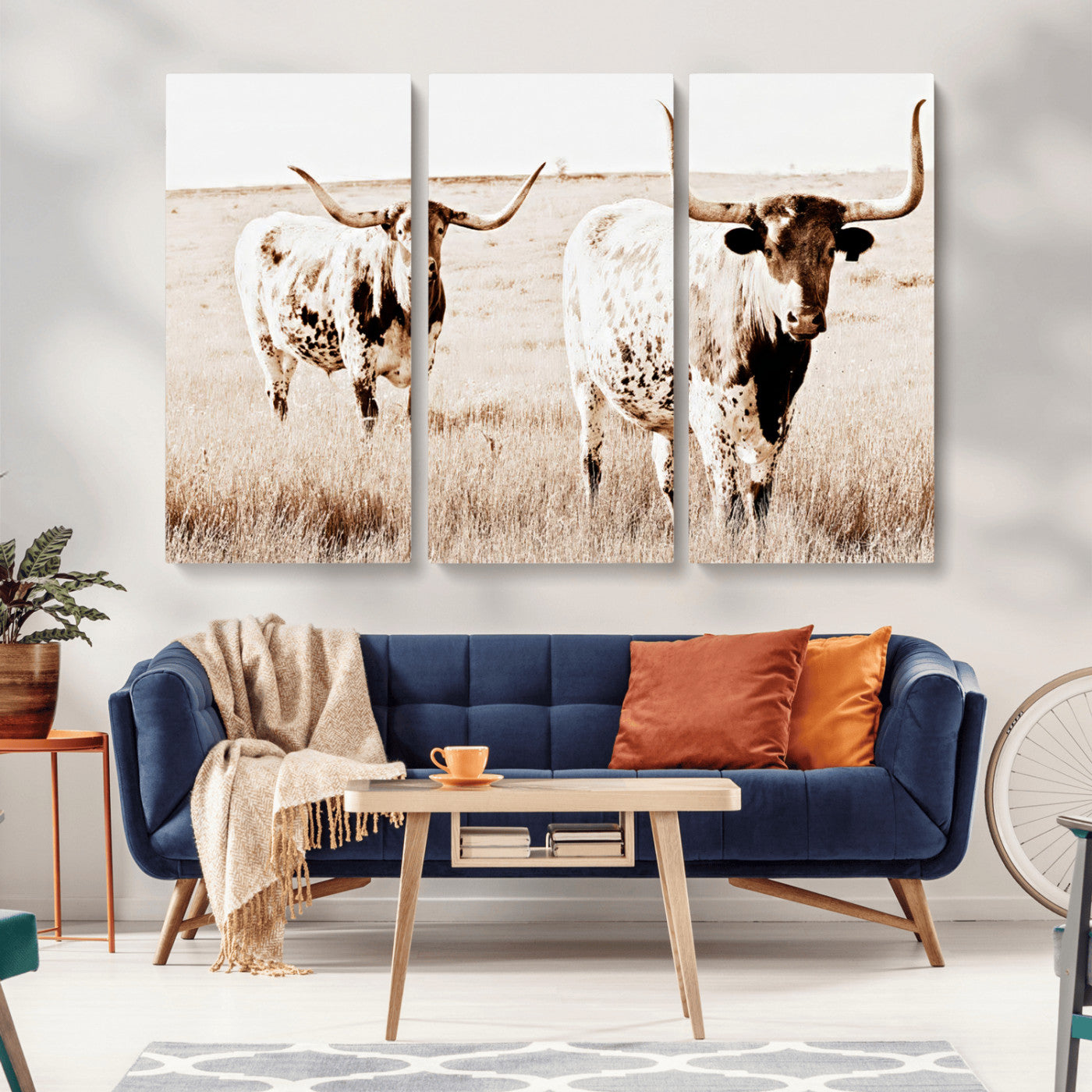 39672786-MGV-CV-36X24-Rustic Cow Scene Wall Art Canvas Print, Framed Farmhouse Style Cattle Art Picture Print, Prairie Animal Duo Perfect Rustic Western