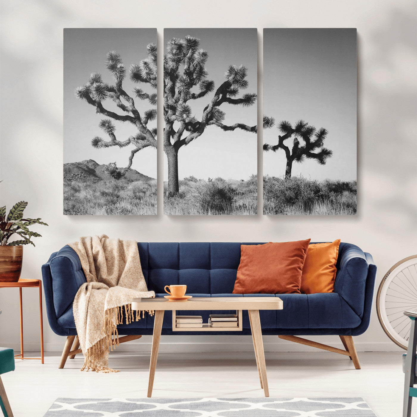 93692513-MGV-CV-36X24-Joshua Tree Wall Art Canvas Print, Framed Monochrome Desert Art Picture Print, Minimalist Nature Scene Perfect Southwestern