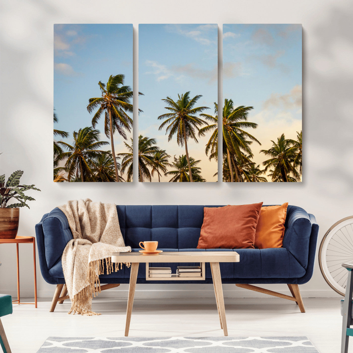 99033771-MGV-CV-36X24-Palm Trees Wall Art Canvas Print, Framed Tropical Vibes Art Picture Print, Coastal Sunset Perfect Coastal Boho Decor Artwork