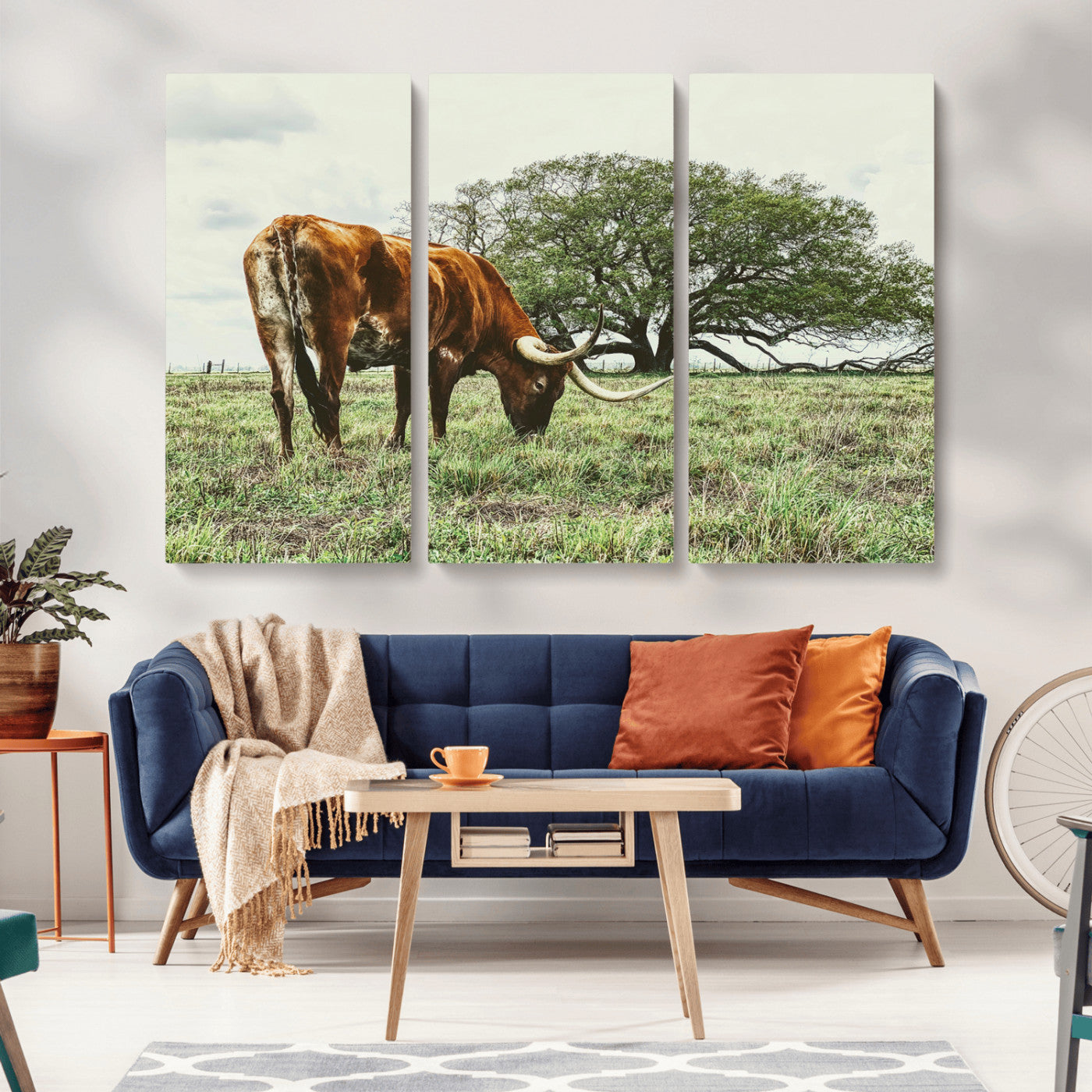 91866234-MGV-CV-36X24-Texas Longhorn Wall Art Canvas Print, Framed Rustic Ranch Art Picture Print, Western Cattle Perfect Rustic Farmhouse Decor Artwork