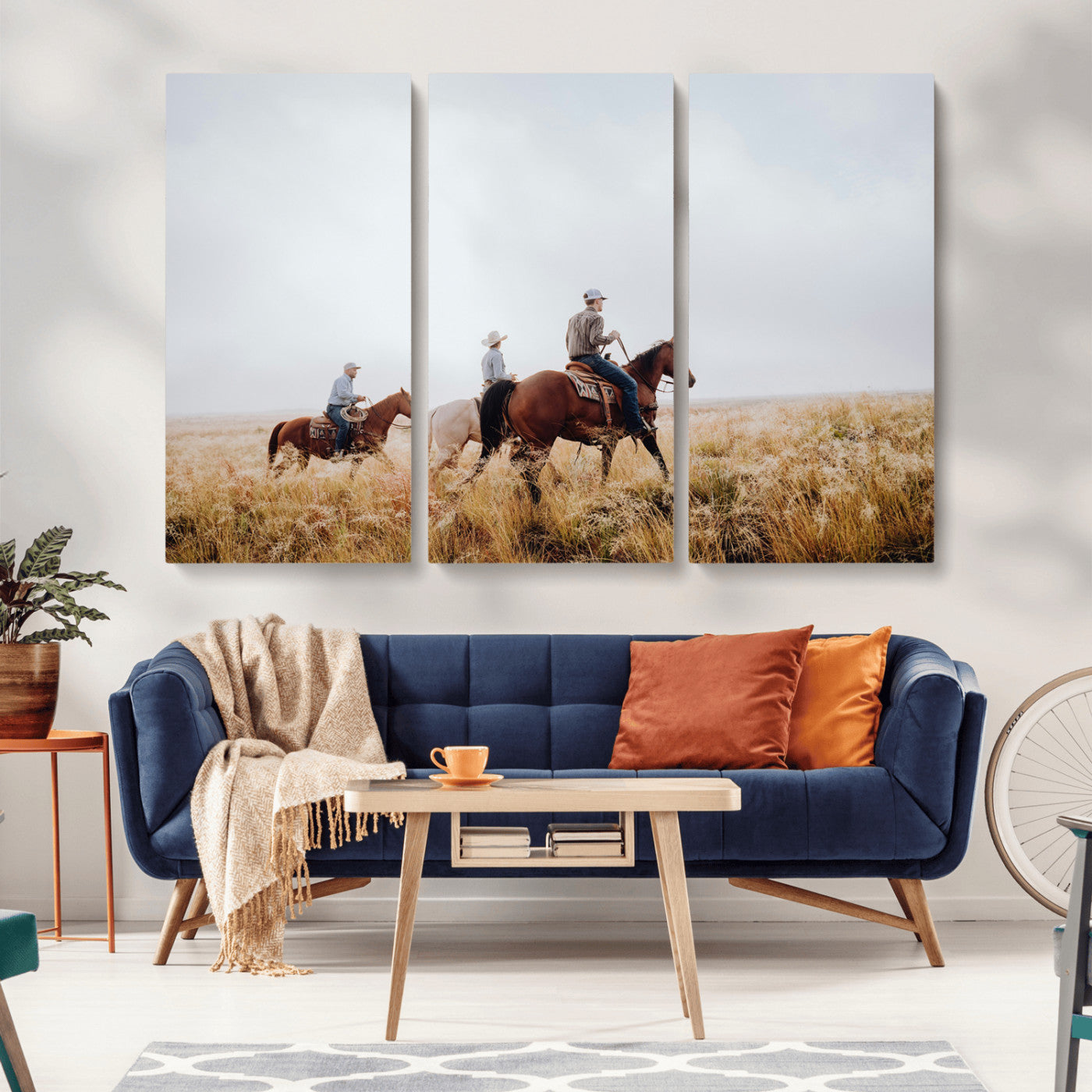 94723307-MGV-CV-36X24-Western Cowboys Wall Art Canvas Print, Framed Rustic Prairie Art Picture Print, Horseback Riding Perfect Rustic Western Decor