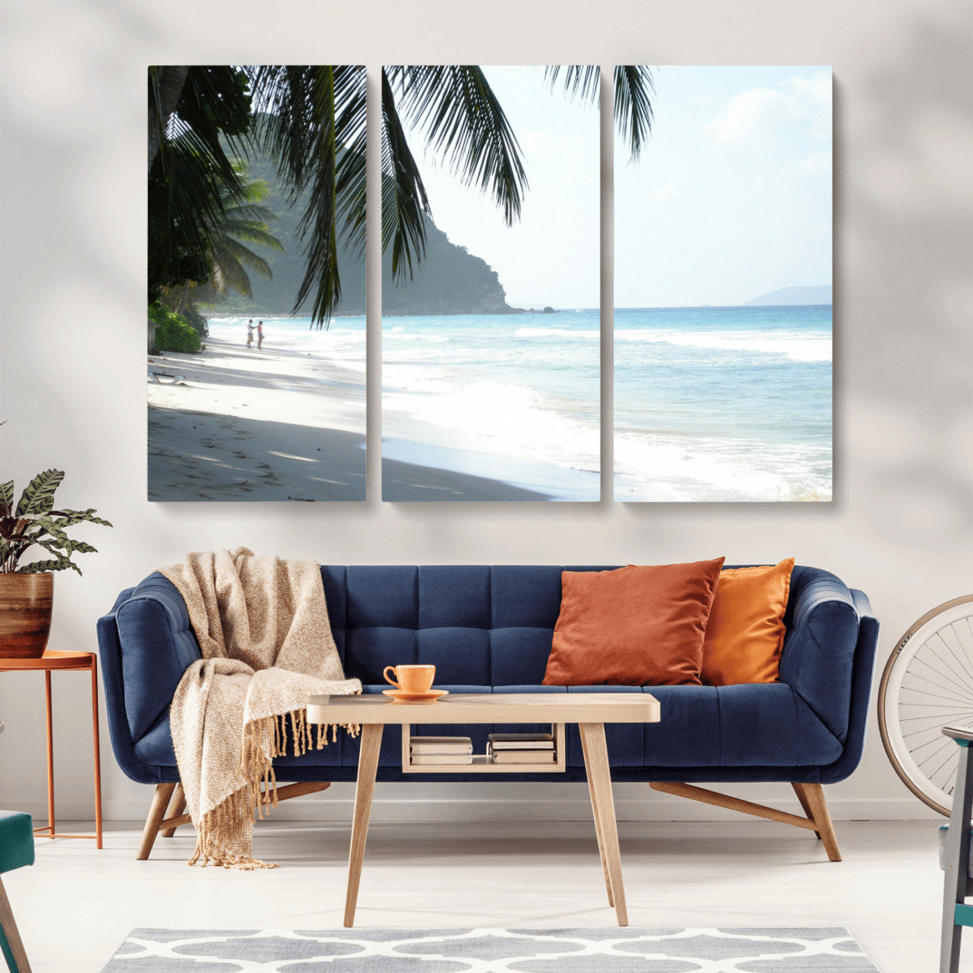 18311030-MGV-CV-36X24-Tropical Beach Wall Art Canvas Print, Framed Serene Ocean Art Picture Print, Palm Tree Shadows Perfect Tropical Coastal Decor
