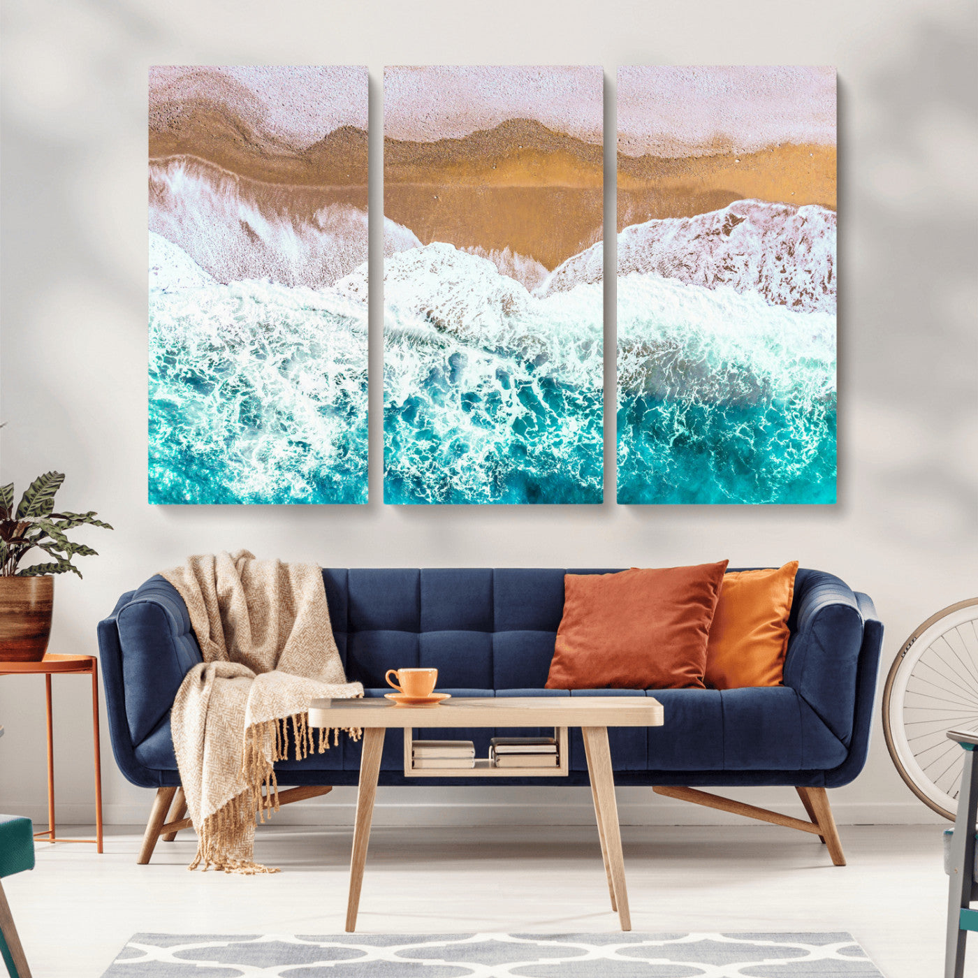 26870666-MGV-CV-36X24-Aerial Beach Wall Art Canvas Print, Framed Ocean Waves Art Picture Print, Coastal Landscape Perfect Coastal Minimalist Decor