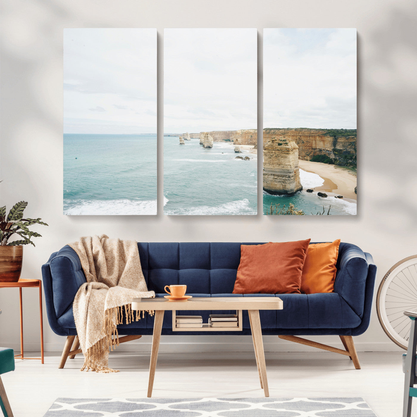 70095633-MGV-CV-36X24-Twelve Apostles Wall Art Canvas Print, Framed Coastal Cliffs Art Picture Print, Rugged Rock Formations Perfect Minimalist Coastal