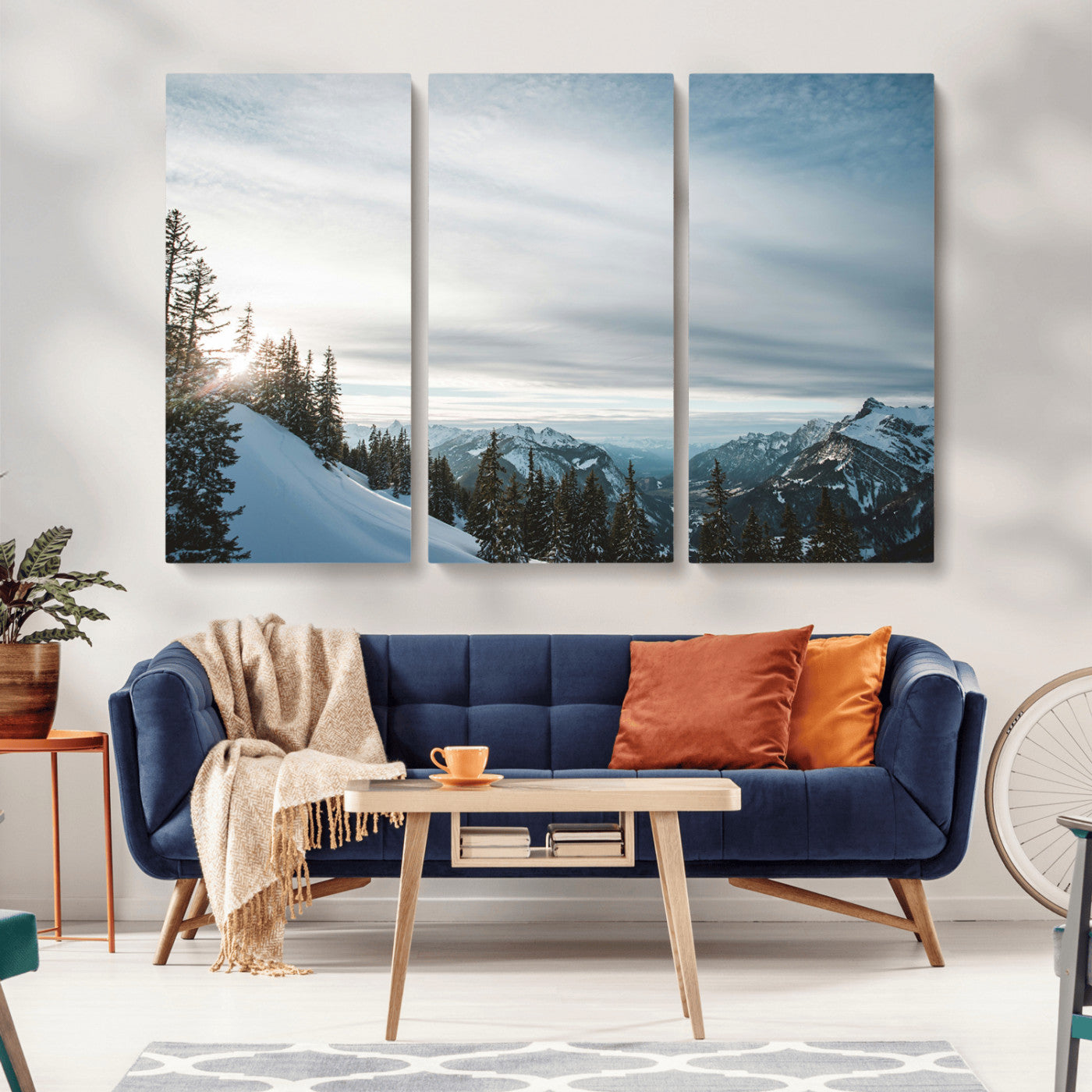 55564749-MGV-CV-36X24-Snowy Mountains Wall Art Canvas Print, Framed Alpine Landscape Art Picture Print, Frosty Peaks Perfect Nordic Minimalist Decor